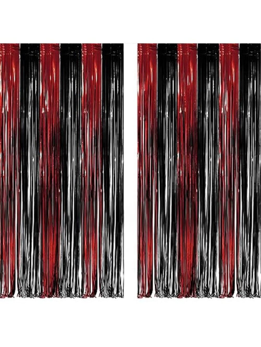 Black Red Party Streamers Backdrop - Foil Fringe Tinsel for